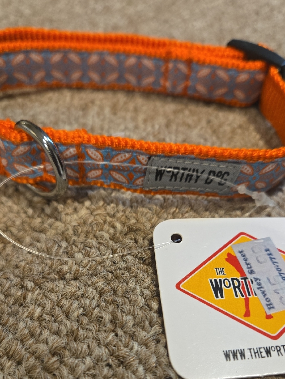 Worthy Dog Orange Pattern Nylon Dog Collar Size Small